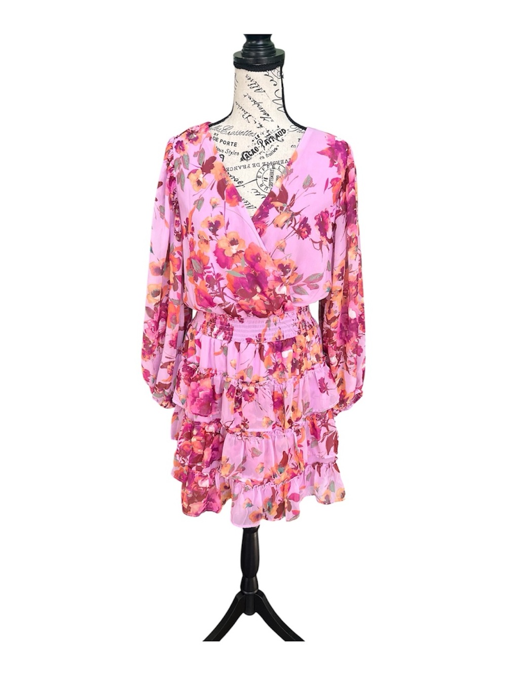 Floral Pink Tiered V-Neck Dress
